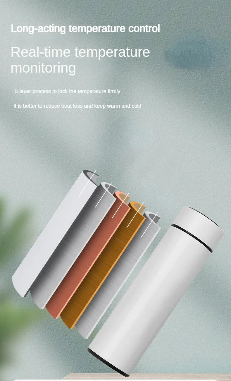Bouteille thermos en acier inoxydable de 500 ml avec écran de température numérique, tasse de mesure de température intelligente à LED.