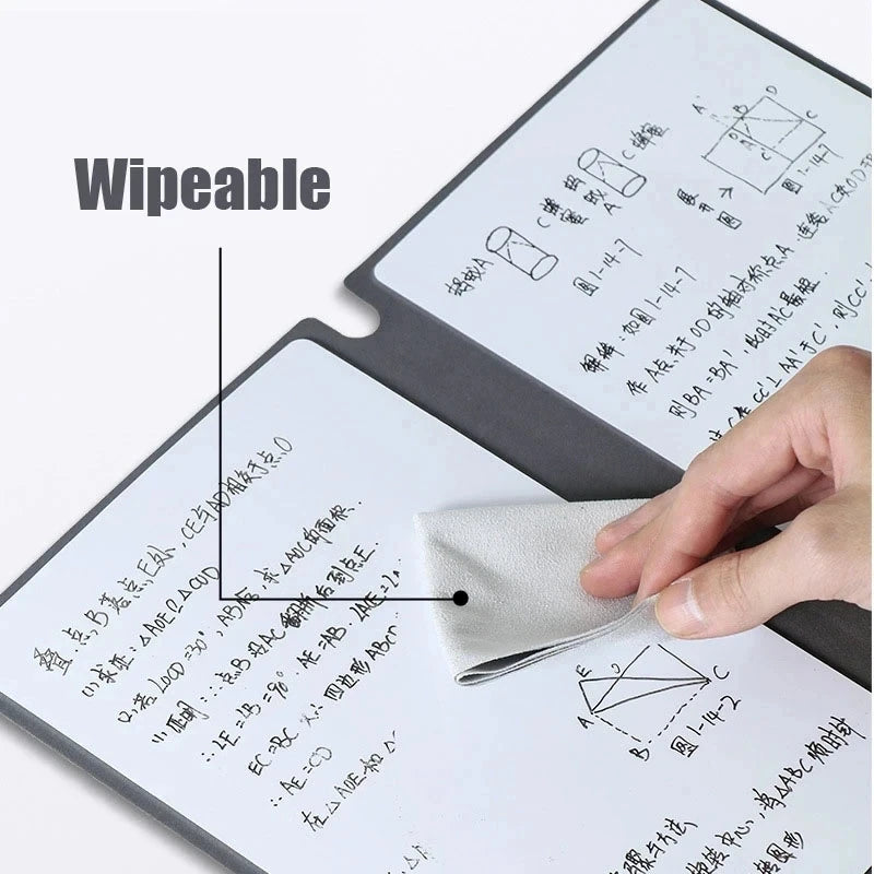 Cahier à ardoise réutilisable A5 avec stylo ardoise et chiffon effaçable, planificateur hebdomadaire, bloc-notes portable