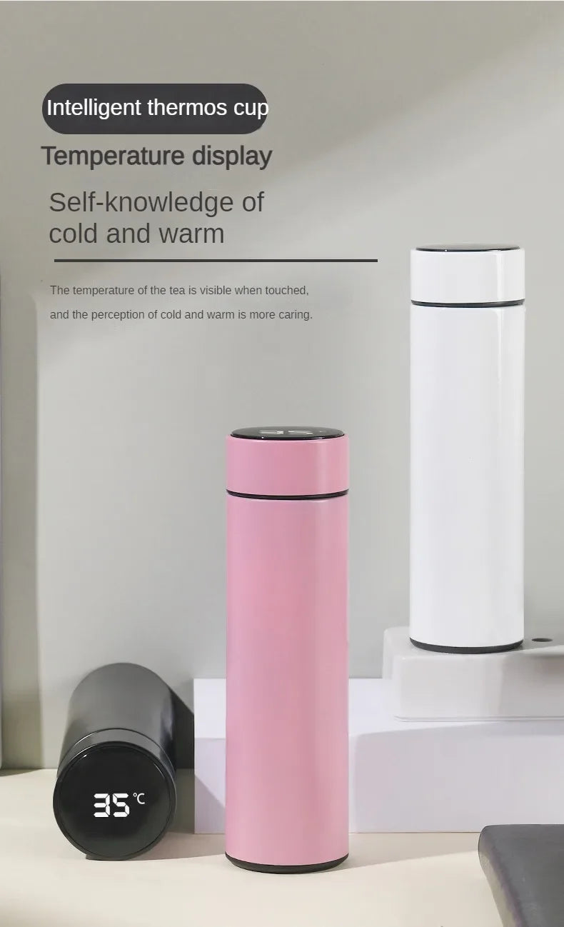 Bouteille thermos en acier inoxydable de 500 ml avec écran de température numérique, tasse de mesure de température intelligente à LED.