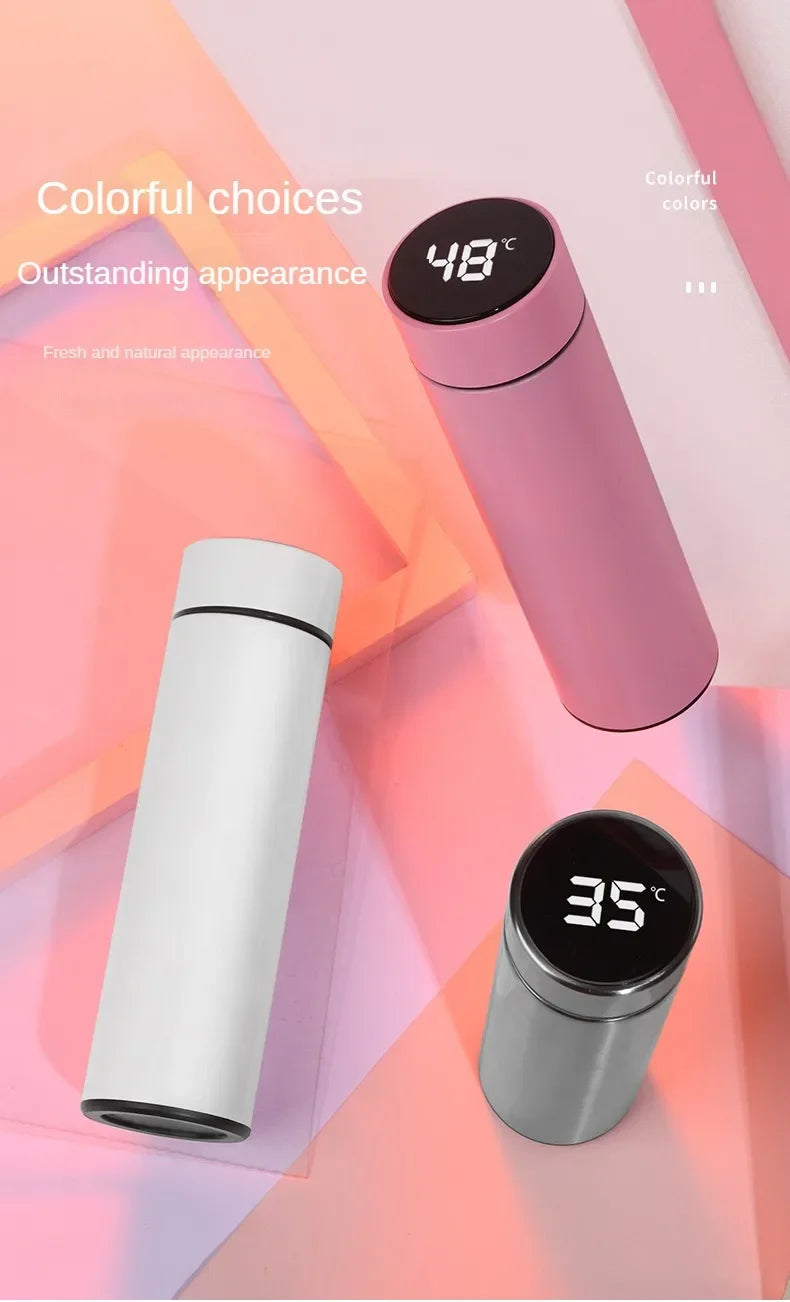 Bouteille thermos en acier inoxydable de 500 ml avec écran de température numérique, tasse de mesure de température intelligente à LED.