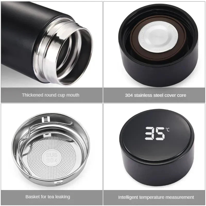 Bouteille thermos en acier inoxydable de 500 ml avec écran de température numérique, tasse de mesure de température intelligente à LED.