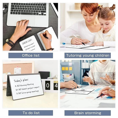 Cahier à ardoise réutilisable A5 avec stylo ardoise et chiffon effaçable, planificateur hebdomadaire, bloc-notes portable